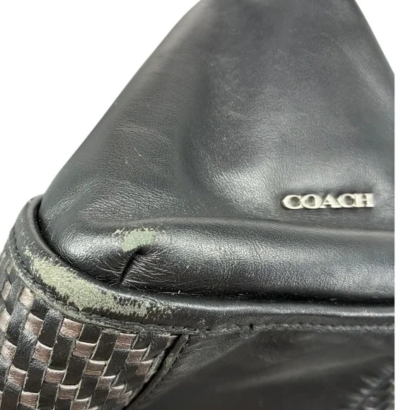 Coach F31285 Black Woven Leather Tote Shoulder Bag Zip Top Classic Everyday - Picture 10 of 13